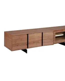 Estila Luxusní moderní čtyřdveřový TV stolek Vita Naturale s integrovaným LED osvětlením z ořechového hnědého dřeva 200 cm