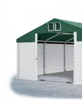 Skladový stan 5x10x2,5m střecha PVC 560g/m2 boky PVC 500g/m2 konstrukce ZIMA PLUS Zelená Bílá Bílá