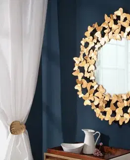Estila Art-deco nadčasové kulaté nástěnné zrcadlo Papillon v rámu zlaté barvy 78cm