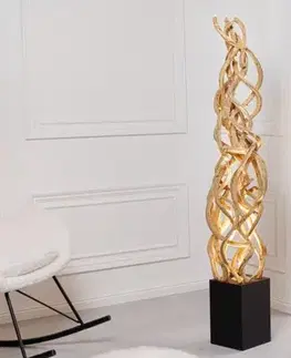 Estila Moderní exotická stojací lampa Nathany z přírodně hnědého dřeva s černým dřevěným podstavcem 151cm