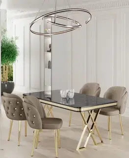 Dining Table & Chairs Set (5 Pieces) Rigel - Black Marble, Gold, Cappuccino