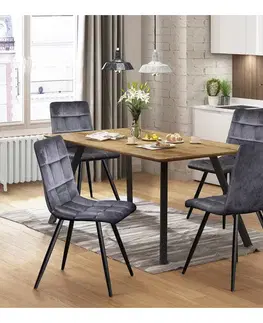 Jídelní stůl BERGEN dub + 4 židle BERGEN šedý samet