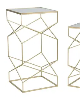 Estila Art deco sada atypických čtvercových kovových zlatých příručních stolků Bismuth se skleněnou strukturovanou deskou 100 cm