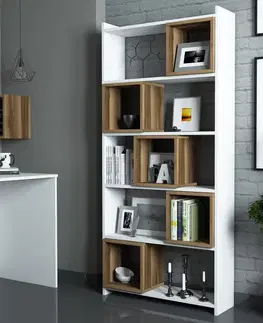 Knihovna Box - White, Walnut