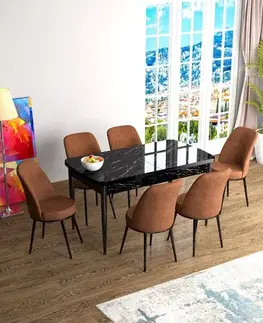 Extendable Dining Table & Chairs Set (7 Pieces) Han - Black Marble, Tile Red