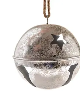 Kovová závěsná rolnička pr. 15,5 cm, barva stříbrná, rustik