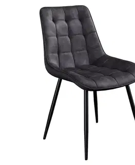 Estila Moderní industriální sametová jídelní židle Moritz s tmavým šedým prošívaným potahem a černýma nohama 51 cm