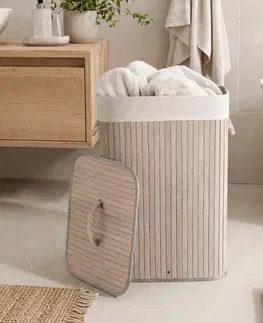 Bambusový prádelní koš s víkem ZEN, šedá