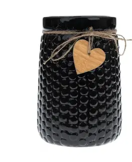 Keramická váza Wood heart černá, 12 x 17,5 x 12 cm