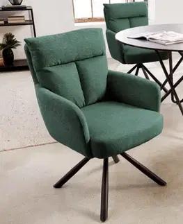 Estila Designová retro otoční židle Dover v tmavě zeleném provedení s područkami a černými kovovými nohami 92cm