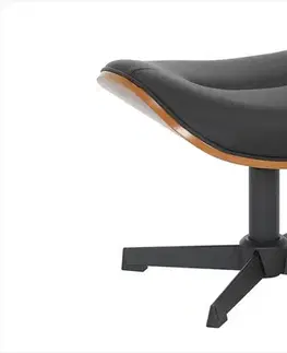Estila Moderní designová otočná taburetka Papello s černým koženým čalouněním a kovovou nohou s hnědým topolovým obkladem 51 cm