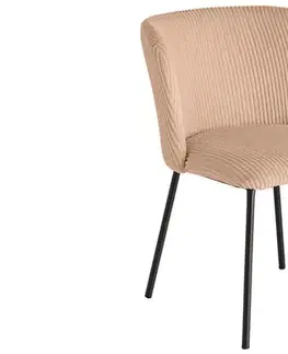 Estila Designová retro jídelní židle Olive v meruňkové barvě s vroubkovaným potahem s černými nožičkami 75 cm
