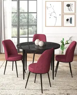 Dining Table & Chairs Set (5 Pieces) Tor - Black Marble, Burgundy