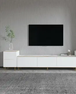 Televizní stolek se skříňkami Imej White Marble and Gold