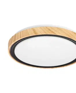 Stropní lampa Aflo dřevěná s černým 24W LED 3000/4000/6000K 38cm bílé stínidlo