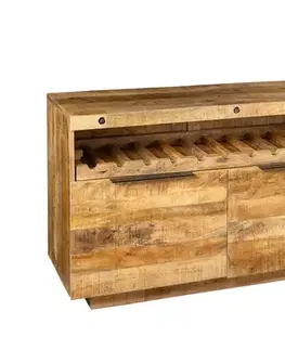 Estila Designový dvoudveřový hnědý industriální masivní příborník Steele Craft z masivního mangvového dřeva s poličkou na víno 175 cm