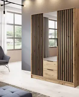 ArtPS Šatní skříň KELLY 3D se zrcadlem | dub artisan