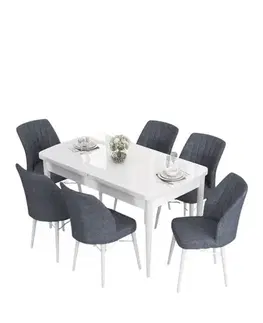 Extendable Dining Table & Chairs Set (7 Pieces) Eva - White, Fume