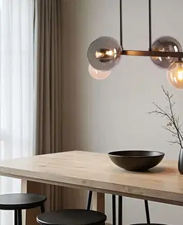 Závěsná lampa Kama 4x28W G9 černo-zlatá, grafitové a jantarové stínidlo, moderní styl, elegantní stropní svítidlo