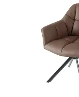 Estila Stylová otočná hnědá jídelní židle Mariposa s prošíváním a černými kovovými nožičkami 83 cm