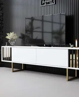 TV stolek Gold Line - White, Gold