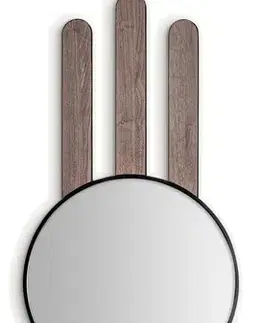Estila Art deco nástěnné kulaté masivní zrcadlo Missy s černým kovovým rámem a hnědým dřevěným dekorem 222 cm
