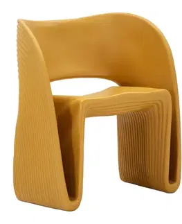Estila Produkt A12097Designová moderní jídelní židle Orchetta ve žluté barvě s vroubkovaným reliéfem a avantgardní siluetou 76 cm