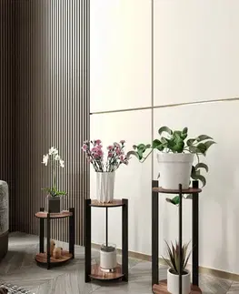 Wooden Plant Stand Flower Desk Round - Walnut