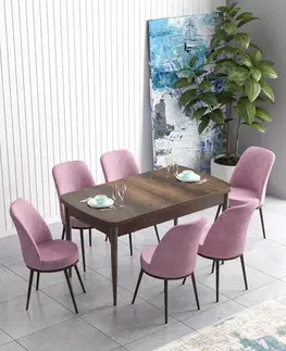 Extendable Dining Table & Chairs Set (7 Pieces) Han - Baroque, Pink