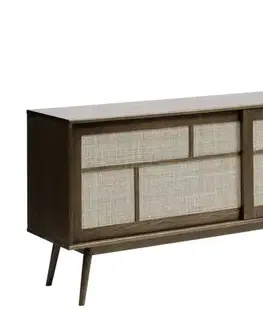 Estila Příborník Aarhus, tmavý dub/ratan, 180 cm
