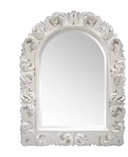 Estila Provensálské vintage bílé nástěnné zrcadlo Marzia s vyřezávaným obloukovým rámem 120 cm