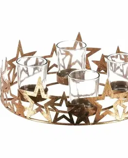 Adventní svícen Hvězdy, zlatá, kov, pr. 25 cm
