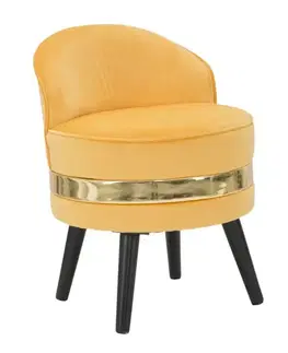 Estila Designové art deco kulaté křeslo Laurentia s nízkou opěrkou se žlutým sametovým potahem a zlatým detailem 62 cm