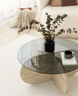 Konferenční stolek Bubble Travertine s tmavým sklem