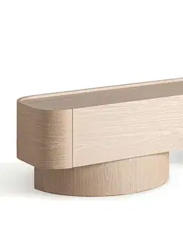 Estila Luxusní art deco TV stolek Reyesse v béžové barvě dřeva obdélníkového tvaru se dvěma šuplíky s úložným prostorem 220 cm