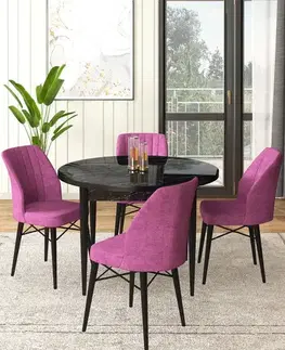 Dining Table & Chairs Set (5 Pieces) Rox - Black Marble, Purple