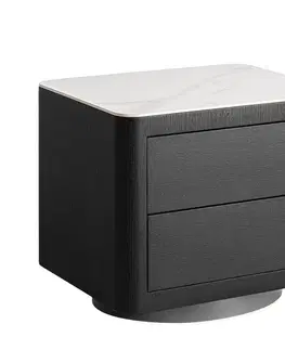 Estila Luxusní art deco černý mramorový noční stolek Holis v obdélníkovém tvaru se dvěma šuplíky a mramorovou bílou deskou 55 cm