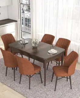 Extendable Dining Table & Chairs Set (7 Pieces) Eva - Baroque, Tile Red