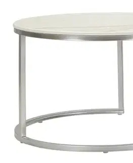 Estila Glamour set kulatých mramorových šedých konferenčních stolků Glamia Tapisé se zásuvkou se sametovým prošívaným potahem 70 cm