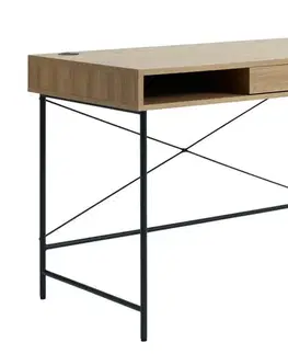 Estila Psací stůl Malmo, světlý dub/černý kov, 120 cm