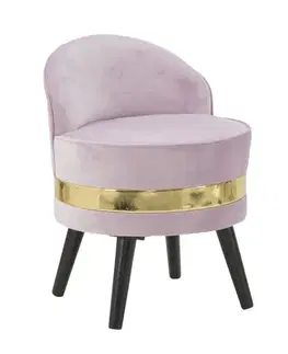 Estila Designová art deco kulatá taburetka Laurentia s opěrkou s růžovým sametovým potahem a zlatým detailem 45 cm