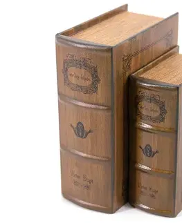 Estila Designový set kožených knih Victor Hugo v hnědém koloniálním stylu s dekorativním motivem 27cm