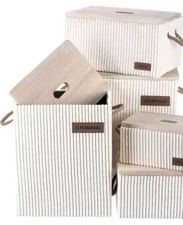 Autronic Sada 5 látkových úložných boxů, krémová