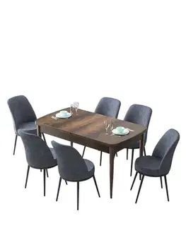 Extendable Dining Table & Chairs Set (7 Pieces) Zen - Baroque, Fume