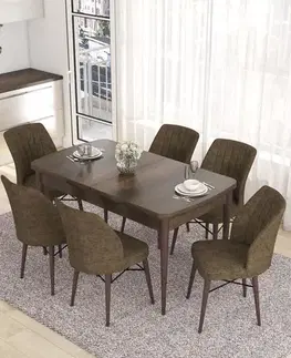 Extendable Dining Table & Chairs Set (7 Pieces) Eva - Baroque, Brown