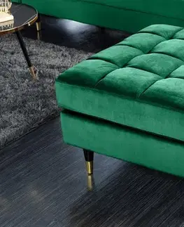Estila Art deco designová taburetka Nefertiti se smaragdově zeleným sametovým čalouněním a černo-zlatými nožičkami 80cm