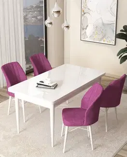 Dining Table & Chairs Set (5 Pieces) Arp - White, Purple