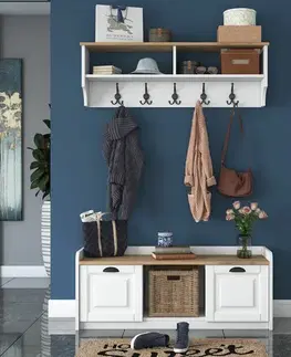 Nástěnný věšák s botníkem Polo White and Walnut