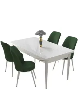 Dining Table & Chairs Set (5 Pieces) Nil - White, Khaki