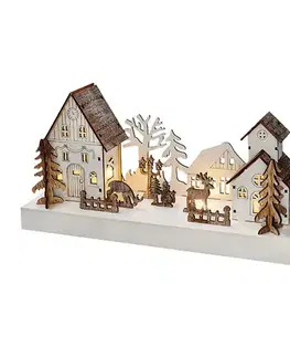 Solight LED vánoční vesnička, 34x17cm, dřevo, 4 LED, 2x AA